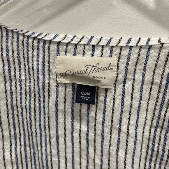 Universal Thread Striped Ruffle Sleeve Kimono Open Front OSFM Cotton Linen - Picture 4 of 8